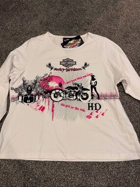 Harley-Davidson White Long Sleeve Tee with Pink & Black Graphic Sz 1W.